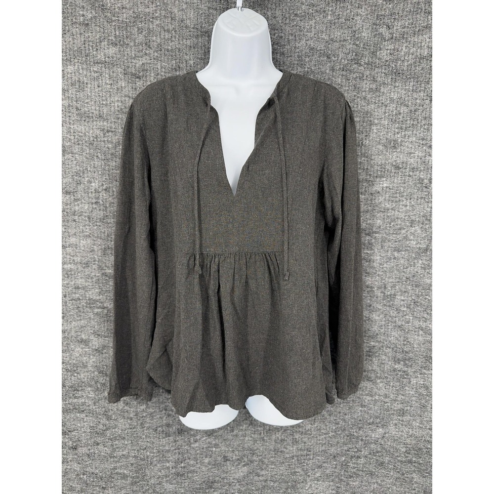 James Perse Blouse Womens Medium 2 Gray Viscose Linen V Neck Long Sleeve Top